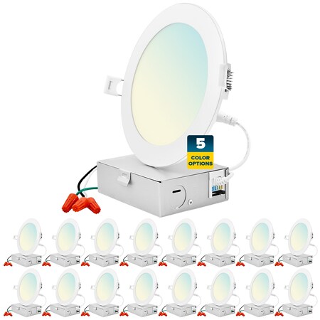 6 Inch Ultra Thin LED Recessed Downlights 5 CCT 2700K-5000K 12W 1000LM Dimmable 16-Pack